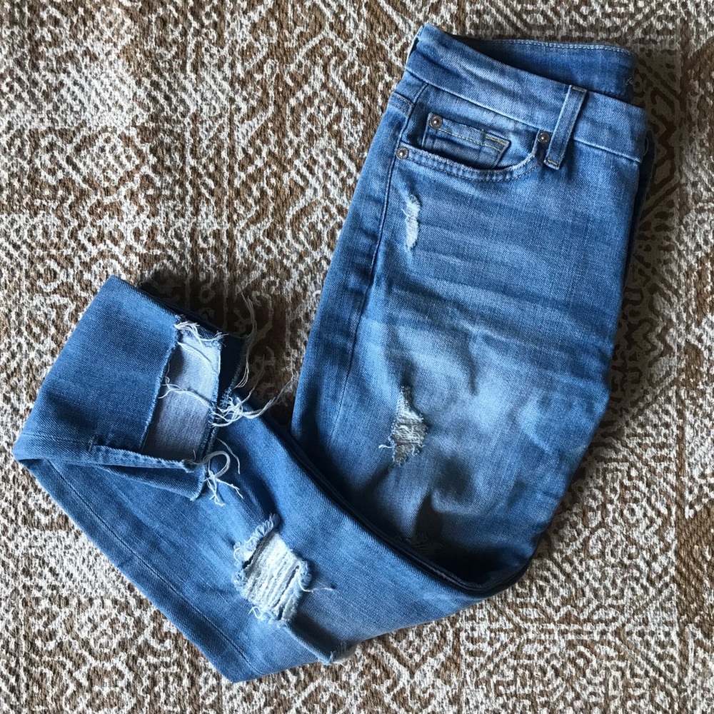 7 for all mankind skinny ankle jeans distressed